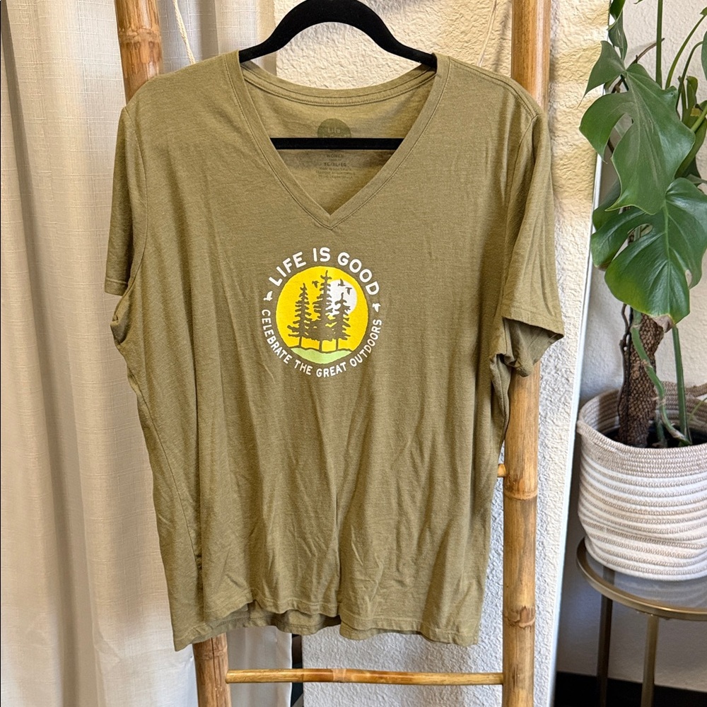 Life Is Good Khaki Women's V-Neck Tee